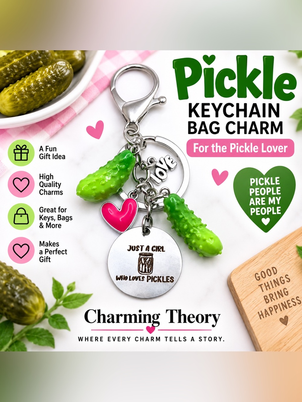 Pickle Lover Keychain Bag Charm – Personalized Funny Pickle Gift